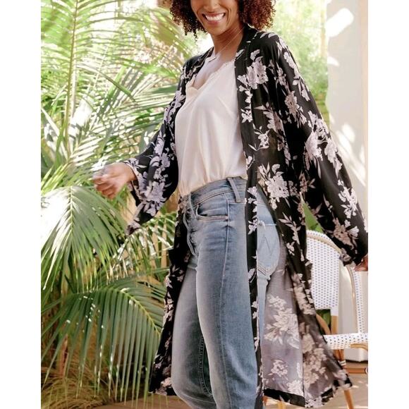 Spiritual Gangster Black White Floral Boho Festival Hippie Maya Kimono One Size - Picture 2 of 9